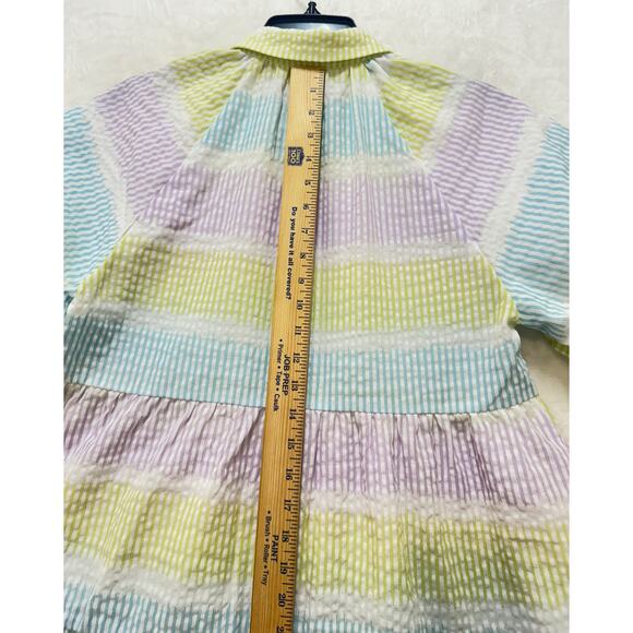 Saylor Tressie Mini Shirt Dress Womens M Seersucker Puff Sleeve Pastel Stripe - Picture 9 of 13